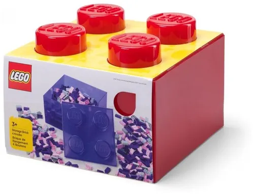 Lego 40090804 Classic Pojemnik klocek Lego Brick 4 z pokrywką – Przezroczysty czerwony
