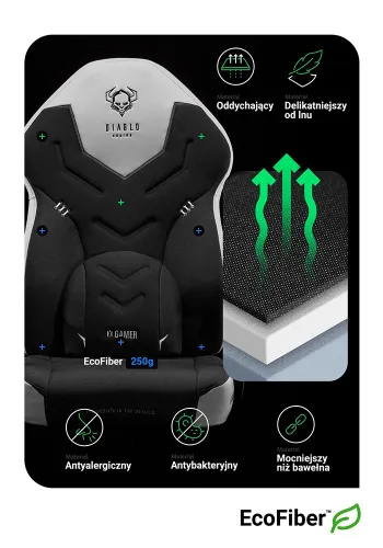 Fotel Diablo Chairs X-Gamer 2.0 Normal Size Gamingowy do 150kg Skóra ECO Tkanina Snow white