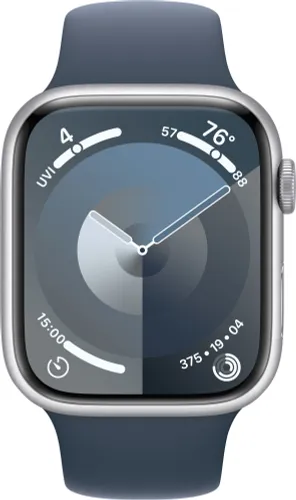 Apple Watch 9 GPS 45mm koperta z aluminium (srebrny) + pasek sportowy S/M (sztormowy błękit) (CPO)