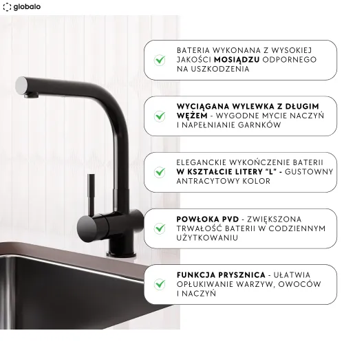 Bateria Globalo Lobio Antracytowy Mosiądz/Pvd
