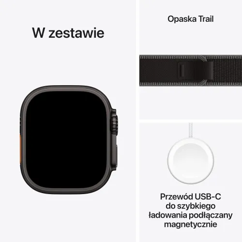 Apple Watch Ultra 3 GPS + Cellular 49mm koperta tytanowa (czarny) + pasek Trail rozmiar S/M (czarny/węgiel drzewny)