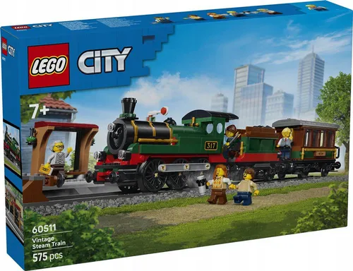 LEGO City 60511 Retro pociąg z lokomotywą parową, zestaw klocków 7+