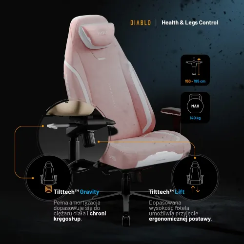 Fotel Diablo Chairs X.Eye Prime, Normal Size, Akira Pink Gamingowy do 140kg Różowy