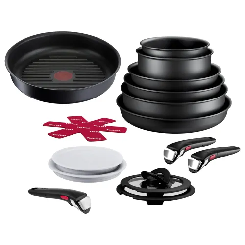 Zestaw patelni TEFAL Ingenio Eco Resist (13 elementów) + Patelnia grillowa TEFAL Ingenio Unlimited L8584074 26 cm + Rączka uniwersalna TEFAL Ingenio L9863153