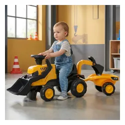 Falk Jeździk Traktor Jcb Z Przyczepą Grabkami I Łopatką Ciche Koła 1-3 Lat