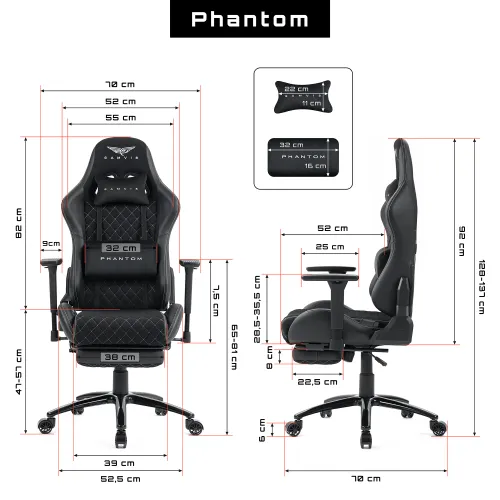 Fotel GAMVIS Phantom Large Czarny (białe elementy) + podnóżek