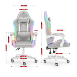 Fotel HELL'S CHAIR HC-1000 LED RGB Szaro-biały