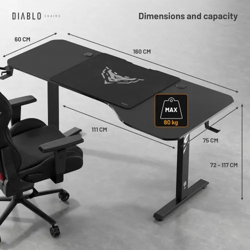 Biurko Diablo Chairs X-Tensio 1600 160cm Regulacja wysokości Czarny