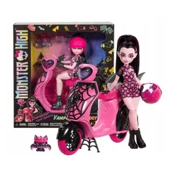 LALKA MONSTER HIGH Draculaura wampirystyczny skuter, zestaw lalka+akcesoria JDR61