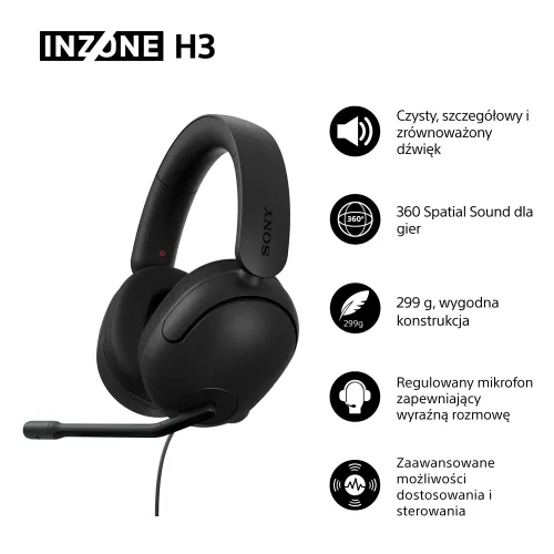 Słuchawki przewodowe z mikrofonem Sony INZONE H3 Nauszne Czarny