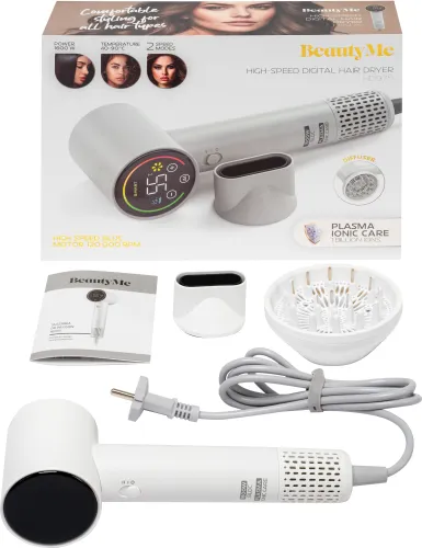 Suszarka BEAUTYME HD975 SMART z czujnikiem temperatury i panelem dotykowym Biała 1600W