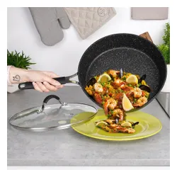 Patelnia granitowa nieprzywierająca z pokrywką STONER 28 cm