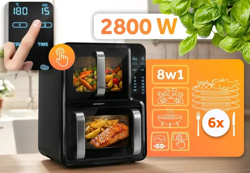 Air Fryer Frytkownica beztłuszczowa BERDSEN BD-664 12l z podwójnym koszem i okienkiem do obserwacji postępów gotowania