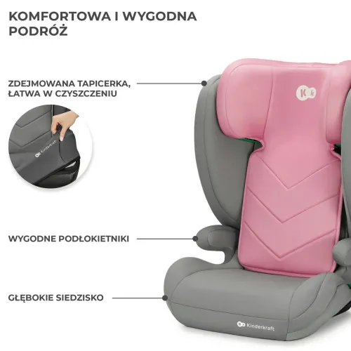 Fotelik samochodowy KINDERKRAFT I-Spark I-Size 2w1 100-150 cm (9-36 kg) Różowy