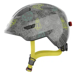 Kask rowerowy ABUS Smiley 3.0 LED Space Szaro-zielony dla Dzieci (rozmiar M)