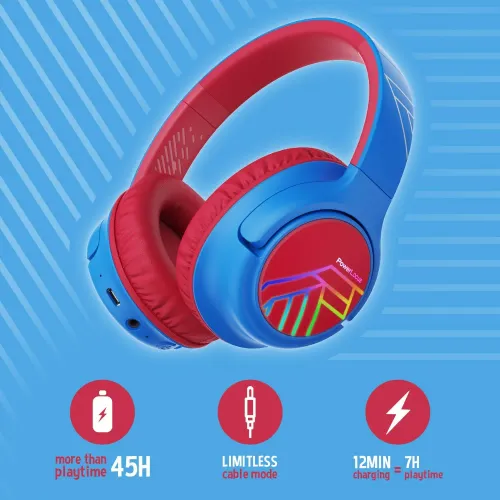 Słuchawki bezprzewodowe PowerLocus Bobo Nauszne Dla Dzieci Bluetooth 5.3 Niebiesko-czerwony