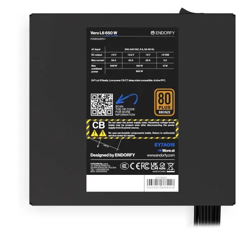 Zasilacz Endorfy Vero L6 650W 80+ Bronze Czarny