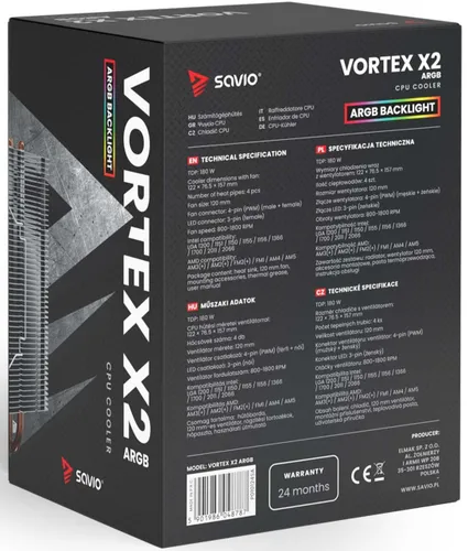 Chłodzenie CPU SAVIO Vortex X2 ARGB