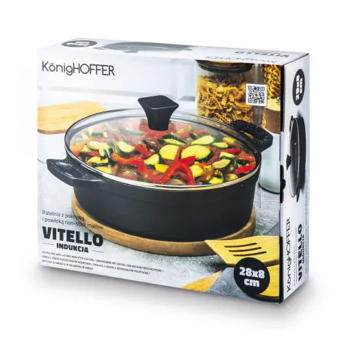 Patelnia aluminiowa nieprzywierająca z dwoma uchwytami i pokrywką KONIGHOFFER Vitello 28 cm