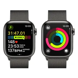 Apple Watch 9 GPS + сотовый 41 мм стальной сильный графит / сильный графит миланский браслет