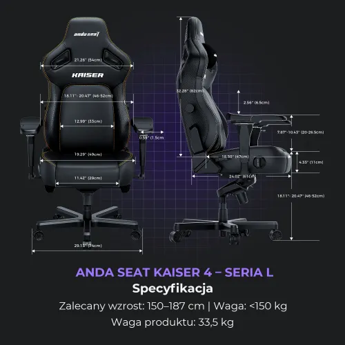 Fotel Anda Seat Kaiser 4 L Gamingowy do 120kg Tkanina Ciemnoszary