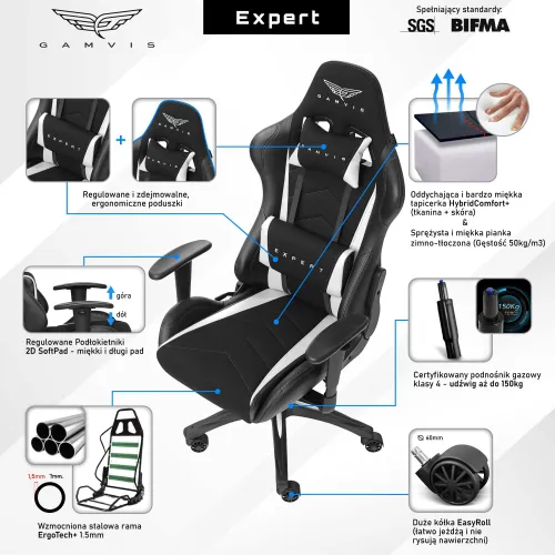 Fotel GAMVIS Expert Czarny (białe elementy)