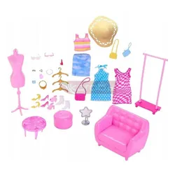 LALKA BARBIE WYMARZONA GARDEROBA + ubranka dla lalki Barbie + mebelki HPL78