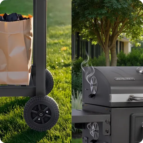 Grill węglowy ogrodowy Berdsen BD-892 żeliwny ruszt z pokrywą popielnik + termometr