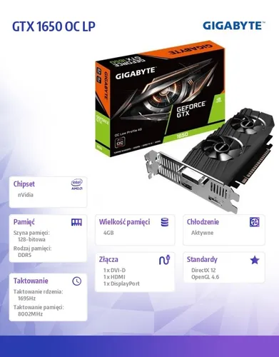 Karta graficzna GTX 1650 OC LP 4GB 128bit GDDR5 HDMI/DP/DVI 