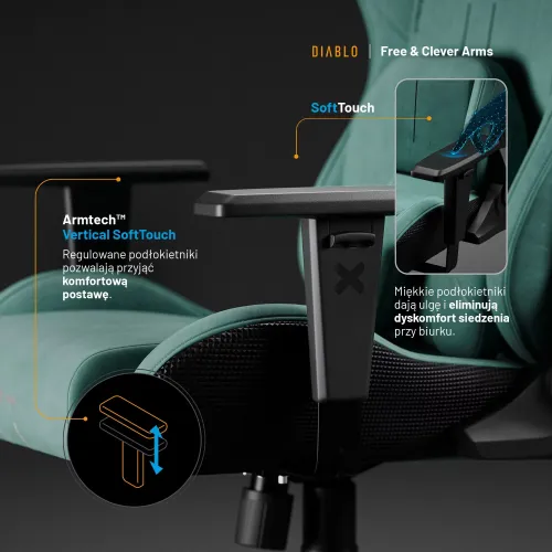 Fotel Diablo Chairs X.One Prime,Normal Size, Mystic Mint Gamingowy Do 140kg Tkanina Miętowy