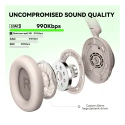 Słuchawki bezprzewodowe Oneodio Focus A6 ANC Nauszne Bluetooth 6.0 Beżowy