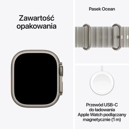 Apple Watch Ultra 4 GPS + Cellular koperta z tytanu Naturalna 49mm Pasek Ocean w kolorze półprzezroczystej szarości