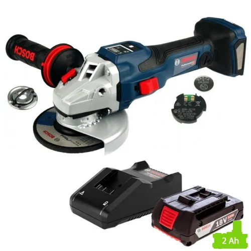 Szlifierka kątowa BOSCH GWS 18V-15 SC + Ładowarka BOSCH Professional GAL 18V-40 1600A019RJ + Akumulator BOSCH Professional GBA 1600Z00036 2Ah 18V
