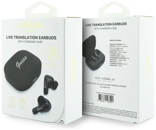 Słuchawki dokanałowe GUESS Script Metal Logo Czarny z tłumaczem