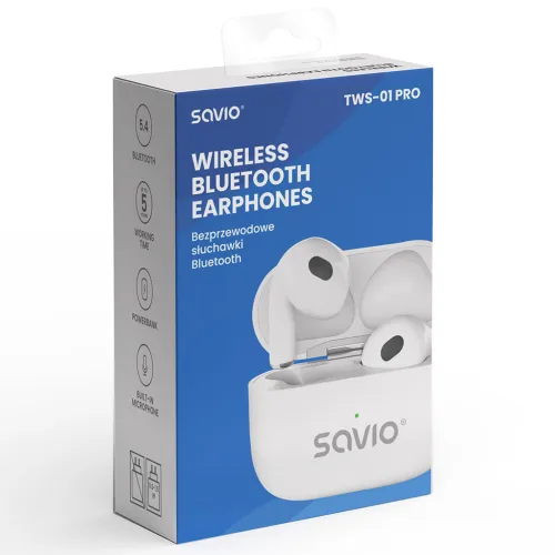 Słuchawki bezprzewodowe Savio TWS-01 PRO Douszne Bluetooth 5.4 Biały