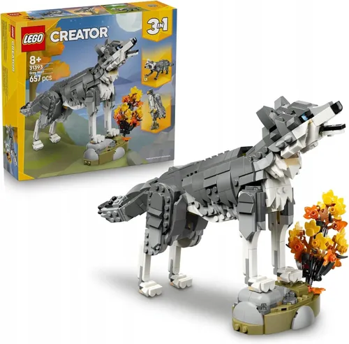 LEGO Creator 3w1 31393 Zwierzęta Leśne Wilk Szary Wilk Sokół Szop 657 el.