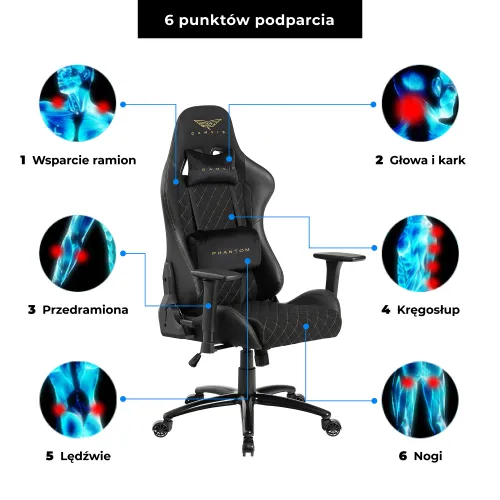 Fotel GAMVIS Phantom Large Czarny (złote elementy)