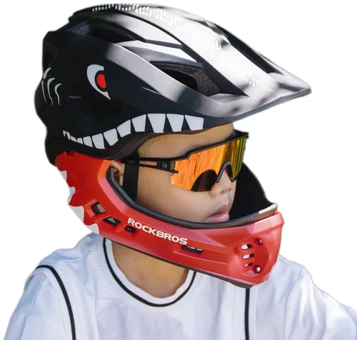 Kask rowerowy ROCKBROS TT-32005 Shark Czarny Full Face dla Dzieci z odkręcaną szczęką (rozmiar M)