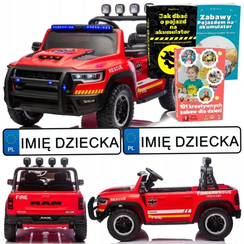Auto Na Akumulator Dla Dzieci Dodge Ram Straż Poż Zb629-F 4X4 LED Eva Skóra