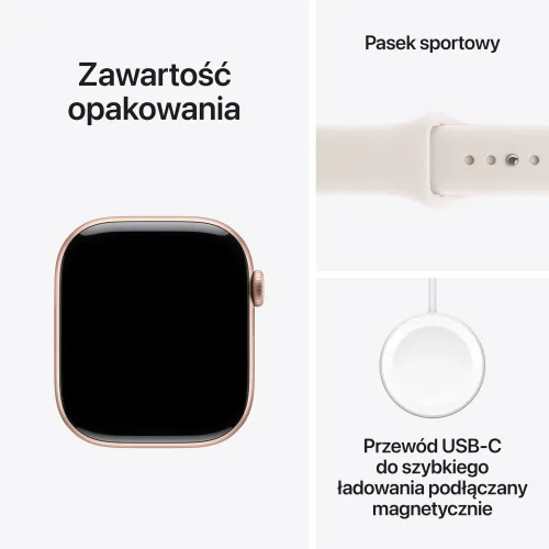 Apple Watch 11 GPS 42mm koperta z aluminium (różowe złoto) + pasek sportowy rozmiar M/L (łagodny róż)