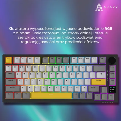 Klawiatura AJAZZ AK820 Pro RGB Hot Swap Flying Fish Switch Czarno-szaro-żółty