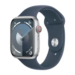 Smartwatch Apple Watch Series 9 GPS + Cellular koperta 45mm z aluminium Srebrny pasek sportowy Sztormowy błękit S/M