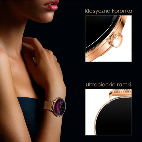 Smartwatch FOREVER SB-370 Lucca Różowe złoto + Pasek łaciaty