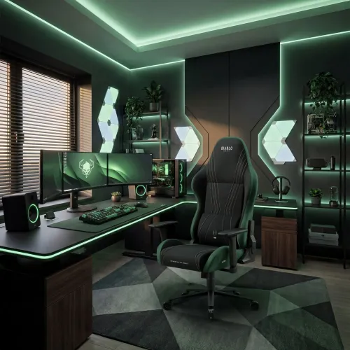 Fotel Diablo Chairs X-Horn 2.0 Normal Size Forest Green Gamingowy do 140kg Tkanina Czarno-Zielony