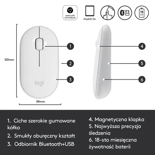 Myszka Logitech Pebble M350 Biały