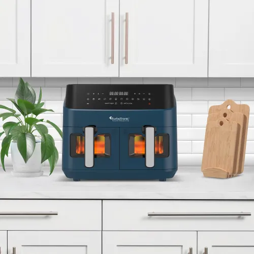 Air Fryer Frytkownica beztłuszczowa TURBOTRONIC TT-DAF6W Niebieski 9l z podwójnym koszem
