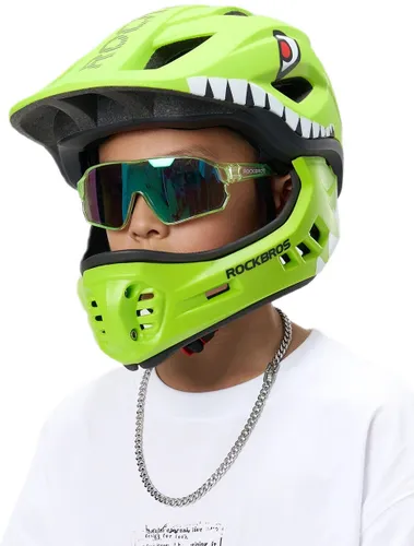 Kask rowerowy ROCKBROS TT-32004 Shark Zielony Full Face dla Dzieci z odkręcaną szczęką (rozmiar M)