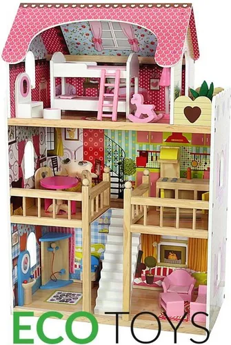 Ecotoys Dollhouse ahşap ahududu konağı (ZA-4109)