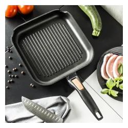 TESCOMA Smartclick 26 x 26 cm czarna - patelnia grillowa nieprzywierająca z odpinaną rączką