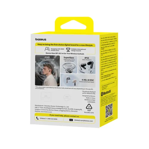 Słuchawki bezprzewodowe Baseus Bass BP1 NC Doknałowe Bluetooth 6.0 Czarny